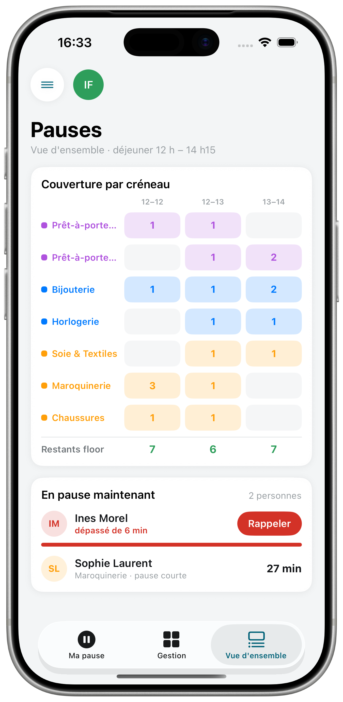 Écran Wave, planning du jour